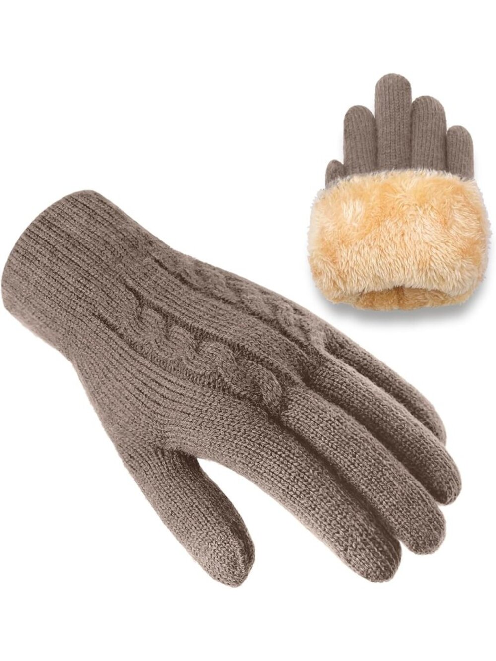 Men's Khaki Wool Thermal Fleece Touchscreen Knit Warm Snow Winter Gloves